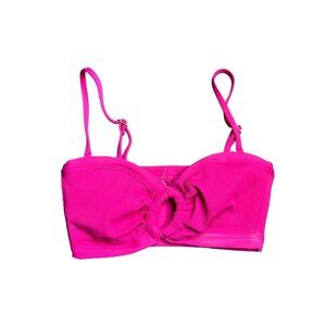 NWT L*Space Maya Ribbed Bikini Top O-Ring Cutout Pullover Hot Pink‎ XS